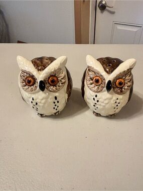 Vintage Mid-Century Ceramic Owl Salt and Pepper Shaker Set -Japan